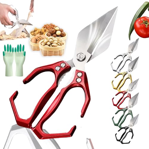 Seattleget Multifunctional Heavy-Duty Kitchen Shears, 2 in 1 Kitchen Scissors All Purpose with Walnut Cracker, Ergonomic Handle, for Chicken, Meat, Seafood Cutting (Red) von NNBWLMAEE