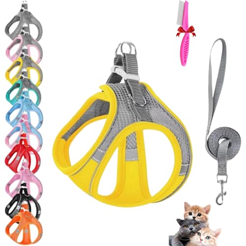 Stimulicat Cat Harness, Stimuli Cat Harness and Leash Set, Cat Escape Proof Adjustable Soft Mesh Vest Jacket for Pet with Reflective Safety Strips, Easy to Wear for Walking & Outdoor (A10,XXXS) von NNBWLMAEE