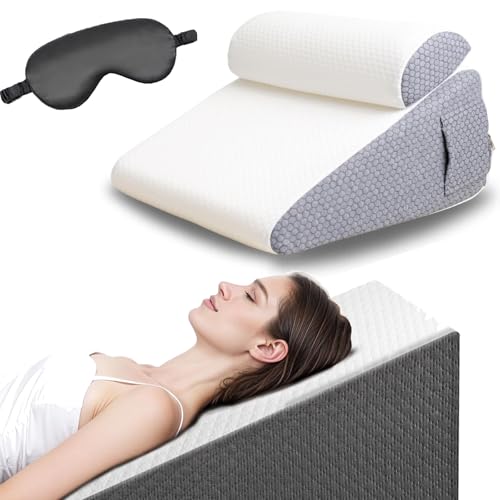 The Hiquo Wedge Pillow with 100% Silk Sleep Mask, Bed Wedge Pillows for Headboard, Adjustable Wedge Pillows Set for After Surgery, Acid Reflux Relief, Sleeping, Back Pain Relief (With Neck Pillow) von NNBWLMAEE