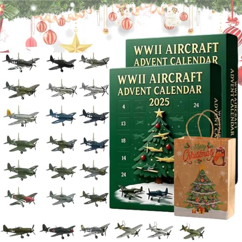 WWII Aircraft Advent Calendar 2025 – 24 Days of Iconic Warbirds, 24 Day Fighter Jets Ornament Christmas Countdown Calendar, for Airplane Lovers Christmas Decor (2PCS) von NNBWLMAEE