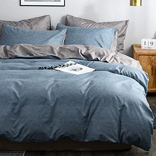 3-teiliges strukturiertes Bettwäsche-Set für Queen-Size-Bett, ultraweich und pflegeleicht, einfacher Stil, Bettwäsche-Set (Full Aprikose) (Blau / Grau Full) (Hellgrün Twin) (Blau-Grau, Queen) von NNJFEJFJGMGRU