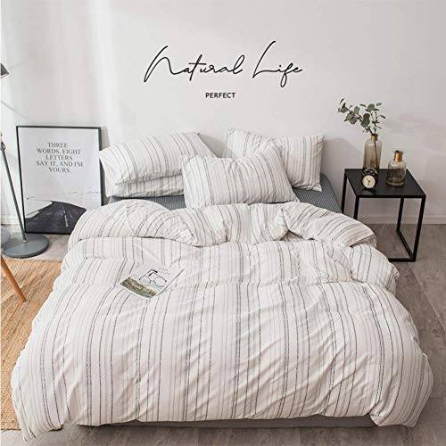 4-teiliges gestreiftes Bettbezug-Set, 100 % Baumwolle, luxuriös, bequem, atmungsaktiv, weiche Bettwäsche mit Metall-Reißverschluss, H-Kingsize-Bett (E-King-Size-Bett) (D King) (H Queen) von NNJFEJFJGMGRU