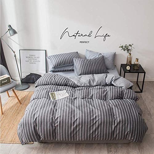 4-teiliges gestreiftes Bettbezug-Set, 100 % Baumwolle, luxuriös, bequem, atmungsaktiv, weiche Bettwäsche mit Metallreißverschluss, H-Kingsize-Bett (E-King-Size-Bett) (D King) (C-King) von NNJFEJFJGMGRU