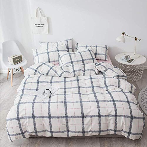 4-teiliges gestreiftes Bettbezug-Set, 100 % Baumwolle, luxuriös, bequem, atmungsaktiv, weiche Bettwäsche mit Metallreißverschluss, H-Kingsize-Bett (E-King-Size-Bett) (D-King-Size) (G-King-Size) von NNJFEJFJGMGRU