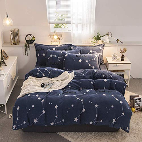 Bedrucktes Flanell-Bettwäsche-Set für den Winter, keine statischen Bänder, warm, 4-teilig, für Studenten, Queen-B Queen (A Full) (E-King), D Queen) von NNJFEJFJGMGRU