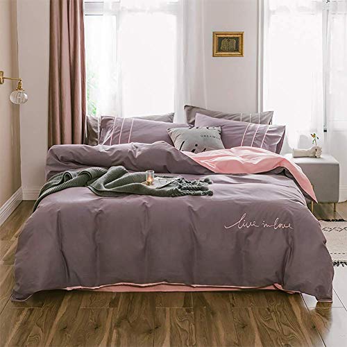 Doppelseitiges Bettbezug-Set, solide 100 % Baumwolle, versteckter Reißverschluss, bestickt, Student-c Queen (Green King) (Green King) (B King) von NNJFEJFJGMGRU