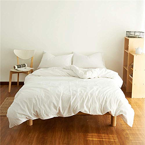 Gewaschene Baumwolle, solides Bettbezug-Set, japanischer Stil, Bettwäsche-Set mit Umschlag und Kissenbezug, hautfreundlich, Queen-Size-Bett, Kingsize-Bett (grünes Doppelbett, grünes King) (weißes von NNJFEJFJGMGRU