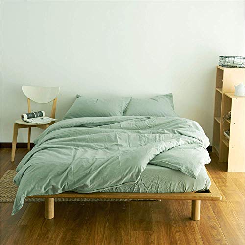 Gewaschene Baumwolle, solides Bettbezug-Set, japanischer Stil, Bettwäsche-Set mit Umschlag und Kissenbezug, hautfreundlich, Queen-Size-Bett, Kingsize-Bett (grünes Doppelbett, grünes King) von NNJFEJFJGMGRU
