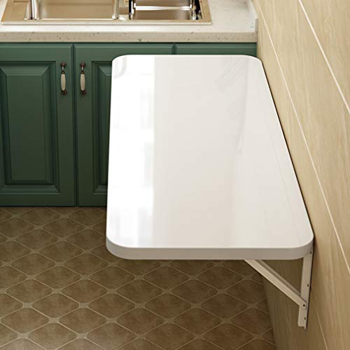 Klappbarer Wand-Tisch, schwebender kleiner Holz-Schreibtisch, mit Metall-Klappregal, für Büro/Waschküche, Küche, Esszimmer, Werkbank, Computertisch, Weiß (110 x 20 cm) (Weiß 1 von NNJFEJFJGMGRU