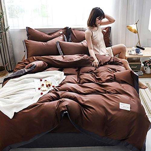Solides Seiden-Bettwäsche-Set, 4-teilig, ultraweich, knitter- und lichtbeständig, mit Reißverschluss und Bändern, Grau, Kingsize-Bett (Braun 1 King) (Blau 1 King) (Braun 1 Queen-Size-Bett) von NNJFEJFJGMGRU