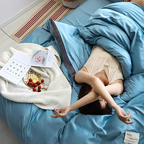 Solides Seiden-Bettwäsche-Set, 4-teilig, ultraweich, knitter- und lichtbeständig, mit Reißverschluss und Bändern, Grau King (Braun 1 King) (Blau 1 King) (Blau 1 King) (Blau 1 Queen-Size-Bett) von NNJFEJFJGMGRU