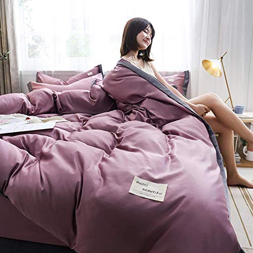 Solides Seiden-Bettwäsche-Set, 4-teilig, ultraweich, knitter- und lichtbeständig, mit Reißverschluss und Bändern, Grau King (Braun 1 King) (Blau 1 King) (Lila 1 King) von NNJFEJFJGMGRU