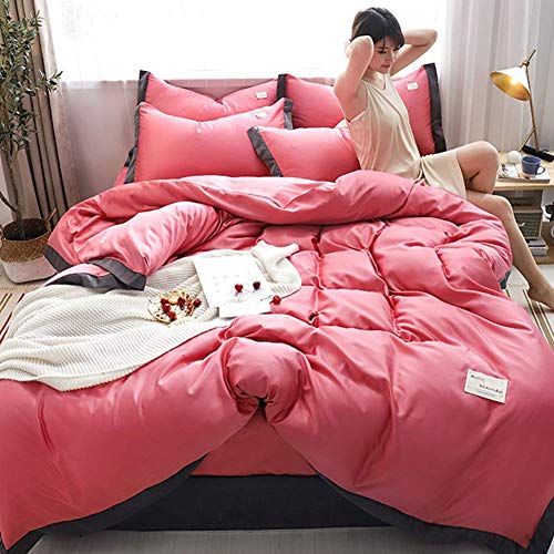 Solides Seiden-Bettwäsche-Set, 4-teilig, ultraweich, knitter- und lichtbeständig, mit Reißverschluss und Bändern, Grau King (Braun 1 King) (Blau 1 King) (Rosa 1 Queen-Size-Bett) von NNJFEJFJGMGRU