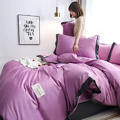 Solides Seiden-Bettwäsche-Set, 4-teilig, ultraweich, knitter- und lichtbeständig, mit Reißverschluss und Bändern, Grau King (Braun 1 King) (Blau 1 King) (Violett 3 King) von NNJFEJFJGMGRU