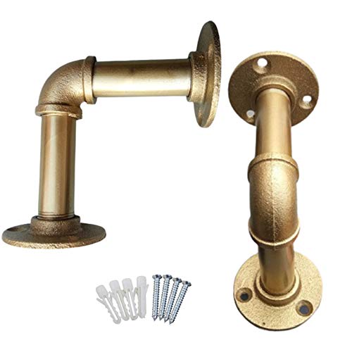 Wandmontierte schwebende Regale, Wasserrohr-Regalhalterungen, 90 Grad Wandmontage, industrielle Metall-Stützstütze, 2 Stück (Gold, 12 x 12 cm) von NNJFEJFJGMGRU