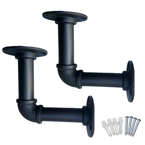Wandmontierte schwebende Regale, Wasserrohr-Regalhalterungen, 90 Grad Wandmontage, industrielle Metall-Stützstütze, 2 Stück (schwarz, 12 x 14 cm) von NNJFEJFJGMGRU