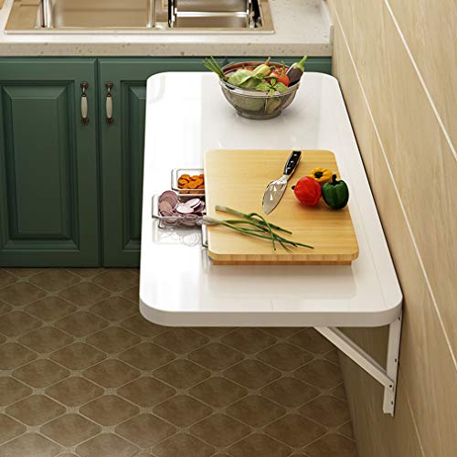 Wandmontierter Klapptisch, schwebender kleiner Holzschreibtisch, Arbeitsplatz, Computertisch, klappbarer Holztisch, mit Ablagen, für Büro/Waschküche, Weiß (60 x 60 cm) (Weiß von NNJFEJFJGMGRU