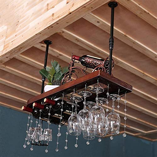 Weinregal Massivholz/Schmiedeeisen/Kristallkastanie/Holzkohle geröstete Kastanie/schwarze Walnuss/Bronze Hänge-Flasche Weinglas (Farbe: Bronze, Größe: 10028 cm) (schwarze Walnuss 100 x 28 cm) von NNJFEJFJGMGRU