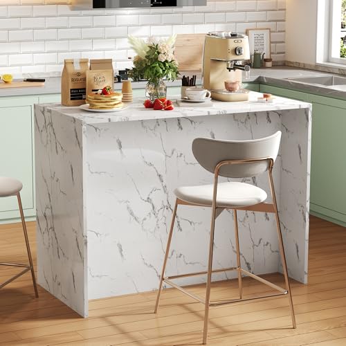 Große Kücheninsel 120 x 60 x 90,5 cm, 3 Schubladen und 3 Türen, weißes Marmordesign, verstellbare Einlegeböden, geräuschlose Schubladen, Barbereich-Design - Stilvolle und praktische Küchenutensilien von NNJN