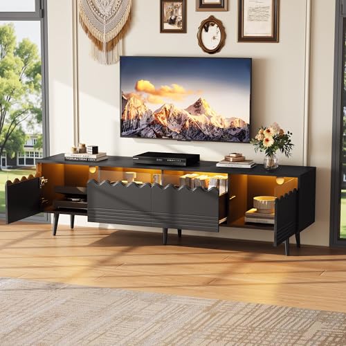 NNJN 176 * 38 * 45cm Lowboard mit 6 Stützbeinen, TV-Ständer mit 2 Schubladen und 2 Schränken, Fernsehschrank, Wohnzimmermöbel, TV-Board, passend für TV-Ständer bis zu 75 Zoll, TV-Schränke (Schwarz) von NNJN