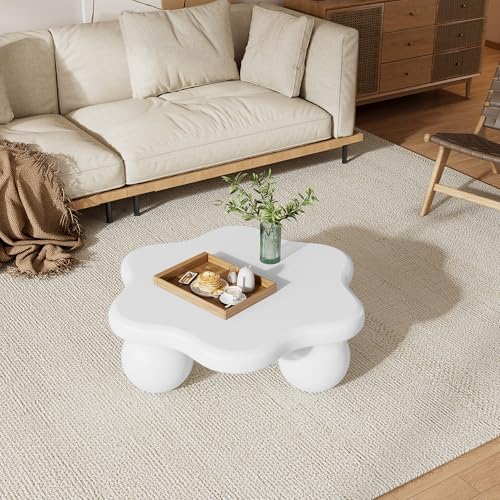 NNJN 80 * 72 * 32cm einfacher Kaffeetish fürs Wohnzimmer, blumenförmiger Tischsofatisch, süßer cremeweißer Couchtisch von NNJN