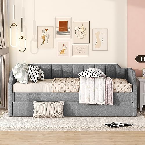 NNJN 90 x 200cm(190) Day-Betten, Gepolstertes Einzeltagesbett mit Rollbett, Schlafsofa (Grau) von NNJN