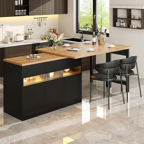 NNJN Ausziehbarer Bartisch mit LED-Beleuchtung und 360° Drehfunktion, Höhenverstellbar 120-180cm, Moderner Kücheninsel Tisch mit Stauraum, für Wohnzimmer, Esszimmer, Homeoffice NNJN Ausziehbarer Bartisch mit LED-Beleuchtung und 360° Drehfunktion, Höhenverstellbar 120-180cm, Moderner Kücheninsel Tisch mit Stauraum, für Wohnzimmer, Esszimmer, Homeoffice von NNJN