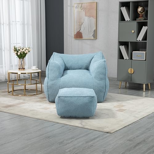NNJN Bequemer Boucle Sitzsack Stuhl für Erwachsene und Kinder,Indoor Super weiches faules Sofa mit Memory Schwamm Füllung,Geeignet für Wohnzimmer und Schlafzimmer (Blau) von NNJN