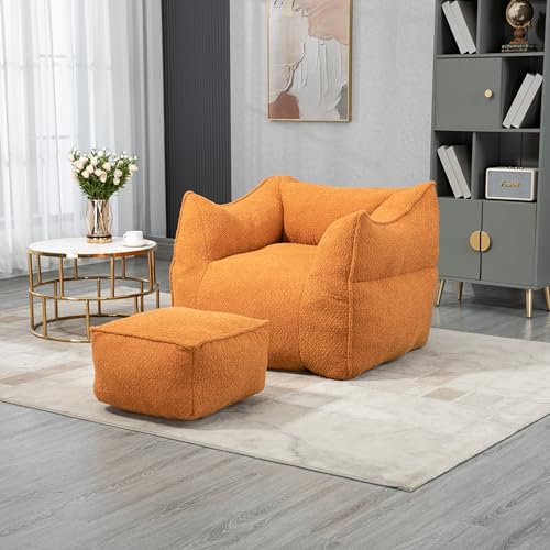 NNJN Bequemer Boucle Sitzsack Stuhl für Erwachsene und Kinder,Indoor Super weiches faules Sofa mit Memory Schwamm Füllung,Geeignet für Wohnzimmer und Schlafzimmer (Orange) von NNJN