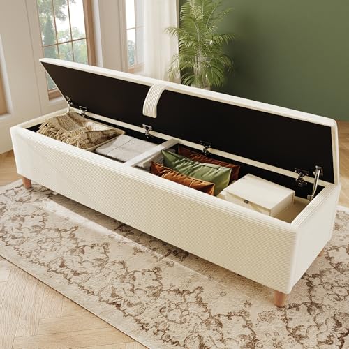 NNJN Bettbank mit Stauraum,Polsterbank mit Hydraulischem Stauraum, Aufbewahrungsbox, Geeignet für Schlafzimmer, Wohnzimmer und Flur, Beiger Cord-Optik.(165 x 38 cm Bettbank) von NNJN