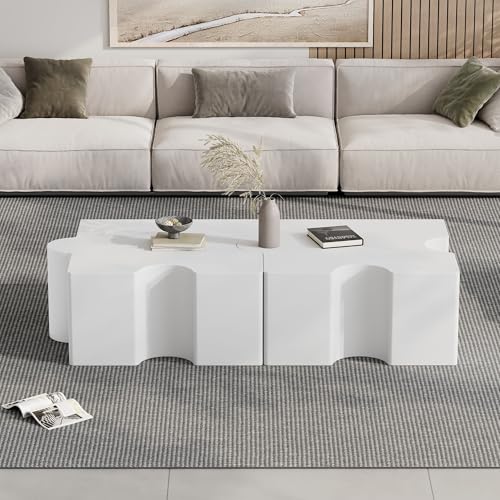 NNJN Cooles weißes Couchtisch-Set in Puzzleform, 2-teiliges modulares Design, kann geteilt Werden, um Sofatische an beiden Enden des Sofas zu platzieren, Wohnzimmertisch von NNJN