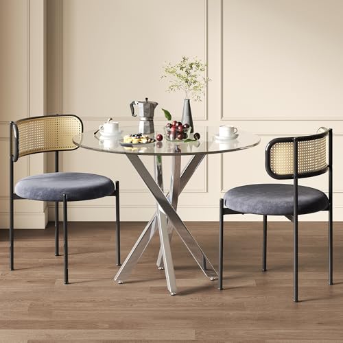 NNJN Esstisch-Set (inkl. Esstisch und 2 Stühlen), 80 * 80 * 75 Tischplatte aus gehärtetem Glas, moderner Esstisch, verzinkte Tischbeine, Couchtisch, Esszimmerstühle, Silberne Tischbeine (graue) von NNJN