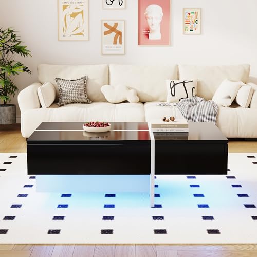 NNJN Hochglänzender Couchtisch, schwarz-weiße Colorblock-Struktur aus Marmorimitat und passender Tisch, Wohnzimmermöbel, 100 * 50 * 34,5cm (Schwarz) von NNJN