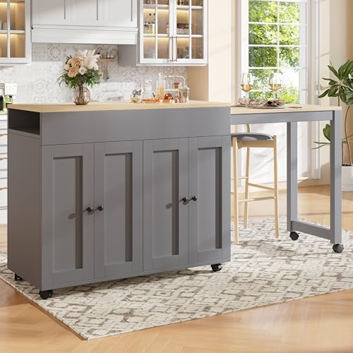 NNJN Moderner ausziehbarer Bartisch(118-180×50×94cm),Ausziehbarer Esstisch mit Stauraum, mit sechs AblageflächenStehtisch Bistrotisch, für Esszimmer,Verwendung als Wohnzimmertrennwand (Grau) von NNJN