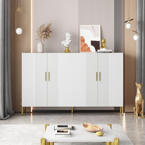 NNJN Moderner einfacher weißer Matter multifunktionaler Aufbewahrungsschrank 4 offene und geschlossene Türen Esszimmerschrank Golddekoration 160 * 35 * 100cm von NNJN