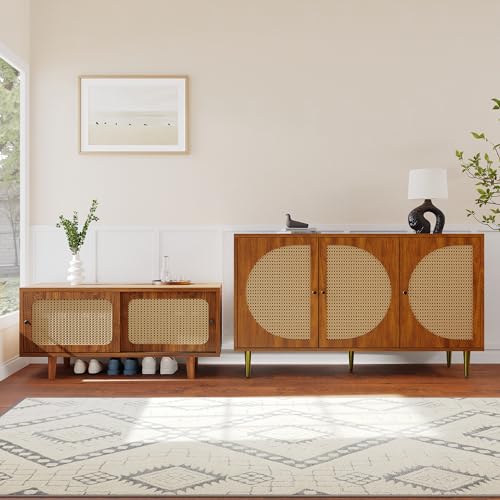 NNJN Rattan-Sideboard-Set für Wohnzimmer - Kombination aus Rattan-Kommode und Schuhschrank, Walnussfarben von NNJN