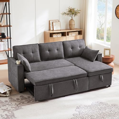 NNJN Schlafsofa mit Schlaffunktion, L-förmiges Sofa, modernes Design, Polstermöbel, Sofa, Loungesessel mit Stauraum, mit Getränkehalter, Wohnzimmer-Schlafsofa, Links und rechts austauschbar von NNJN