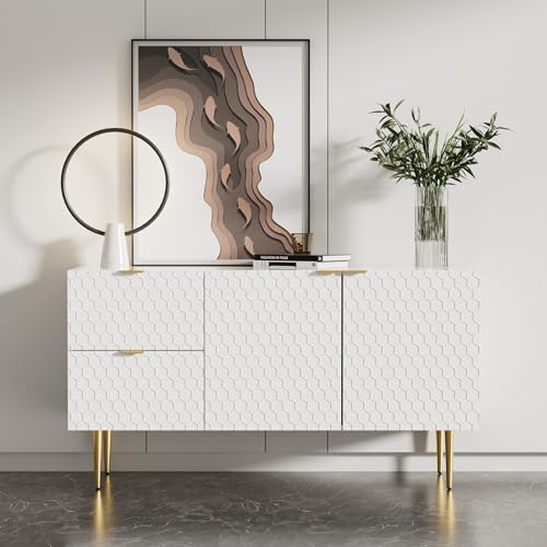 NNJN Sideboard, Sideboard mit besonderem Muster und Haptik, Kommode mit Zwei Türen und DREI Schubladen, goldene Griffe und Füße von NNJN