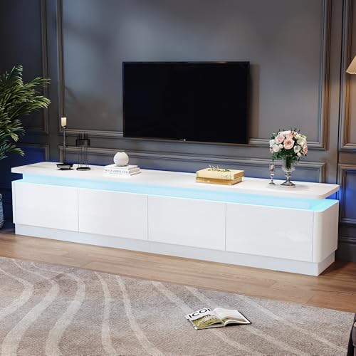 NNJN TV Schrank mit 4 schubladen,TV Stand und Fernsehschrank Mit LED,Hochglanz Lowboard und Fernsehtisch,TV-Board und TV-Kommode Geeignet für Fernseher um 80 Zoll, Weiß (TV Schrank) von NNJN