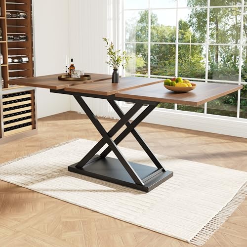 NNJN Teleskoptisch(120-160×80cm),Ausziehbarer Esstisch,platzsparender Küchentisch,Schwarz gekreuzte Eisenbeine,für Küche und Wohnzimmer,marmorierter Esstisch (Walnussfarbener) von NNJN