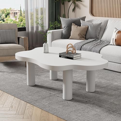 NNJN Wolken-Couchtisch, weißer Couchtisch für das Wohnzimmer, unregelmäßiger Cartoon-Couchtisch für den Innenbereich, moderner dreibeiniger Beistelltisch weiß von NNJN