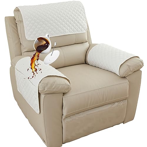 Armlehnenschoner, Armlehnenbezüge 1/2/3-er Set, Rutschfester Sofa Armlehne Kopfstützenbezug Für Sessel, Wasserdicht Armlehnenbezug, Sesselbezug Möbelschutz für Sofa, Stuhl (Beige,1 Sitzer (3 StüCk)) von NNSMUN