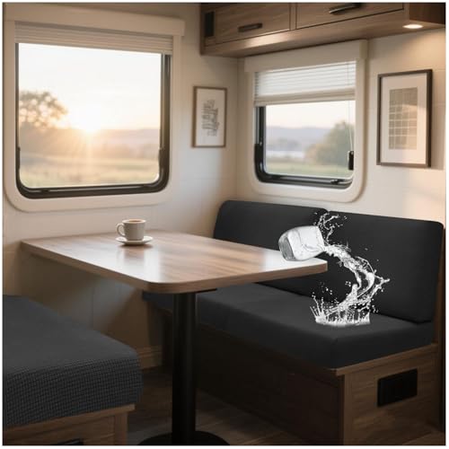 NNSMUN Bezüge Für Wohnwagenpolster Jacquard, rutschfeste Wohnmobil Sitzpolster Bezug Mit 2 Cord Wasserdichtes, Sofa Sitzkissenbezug Für Schonbezug Wohnwagen Polster (Black,L 160-190cm,W 40-65cm) von NNSMUN