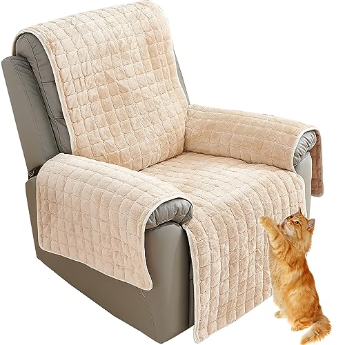 NNSMUN Luxury Winter Sesselschoner für Relaxsessel 1/2/3 Sitzer, Anti-Rutsch Sesselschutz Sesselauflage Universal Sesselbezug für Zuhause mit Kindern und Haustieren Hund (Beige,1 Sitz (53 * 190cm)) von NNSMUN