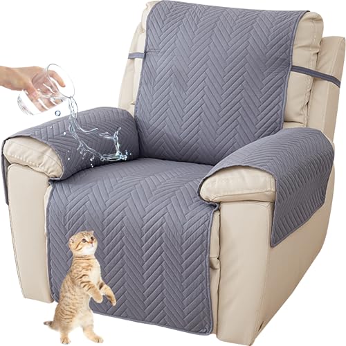 NNSMUN Sesselbezug Sesselschoner Sessel-Überwürfe Relaxsessel Sesselauflage Relax, Recliner Chair Cover Antirutsch Husse mit Armlehnenschoner und langem Fußteil (Blau Grau,55x200CM) von NNSMUN