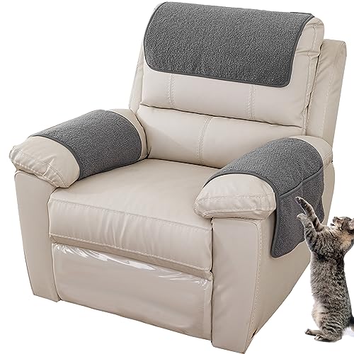 NNSMUN Sesselschoner Sesselauflage Relax mit Armlehnen und Taschen Sessel Überwurf warm und weich Lamm Samt Ruhesessel Bezug Für Kinder Pets (Hellgrau,2-Sitzer (4 StüCk)) von NNSMUN