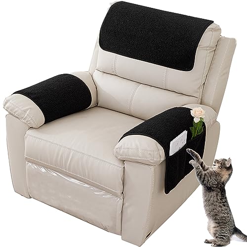 NNSMUN Sesselschoner Sesselauflage Relax mit Armlehnen und Taschen Sessel Überwurf warm und weich Lamm Samt Ruhesessel Bezug Für Kinder Pets (Schwarz,1 Sitzer (3 StüCk)) von NNSMUN