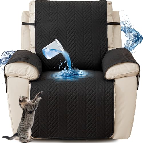 NNSMUN Sesselschoner für Fernsehsessel, 100% Wasserdicht 1 Sitzer Sesselschoner, Sesselauflage Relaxsessel mit Verstellbaren Riemen, Waschmaschinenfest (Schwarz,55x200CM) von NNSMUN