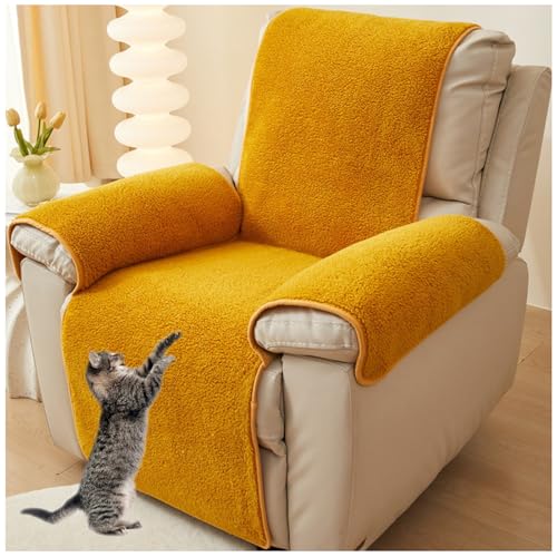 NNSMUN Sofa Armlehnenbezüge, Sesselschoner Sesselauflage, Fernsehsessel Schutzbezug Anti-Rutsch, Headrest Protectors for Recliners für Zuhause mit Kindern und Haustieren Hund (Gelb,56X207cm) von NNSMUN
