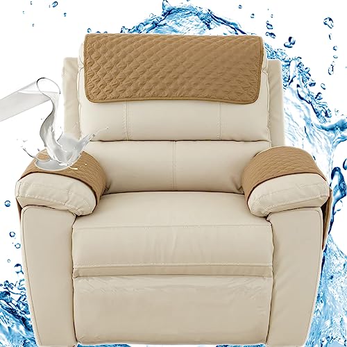 NNSMUN Sofa Armrest Cover, Headrest Cover for Recliner Chair Arm Cover,Armchair Slipcover Nonslip Quilted Furniture Protector for Pets Leather Sofa Couch (Camel,1 Seater(3pcs)) von NNSMUN